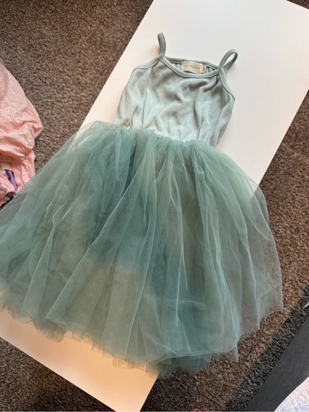 Girls' Sage Green Tulle Dance Dress with Layered Skirt